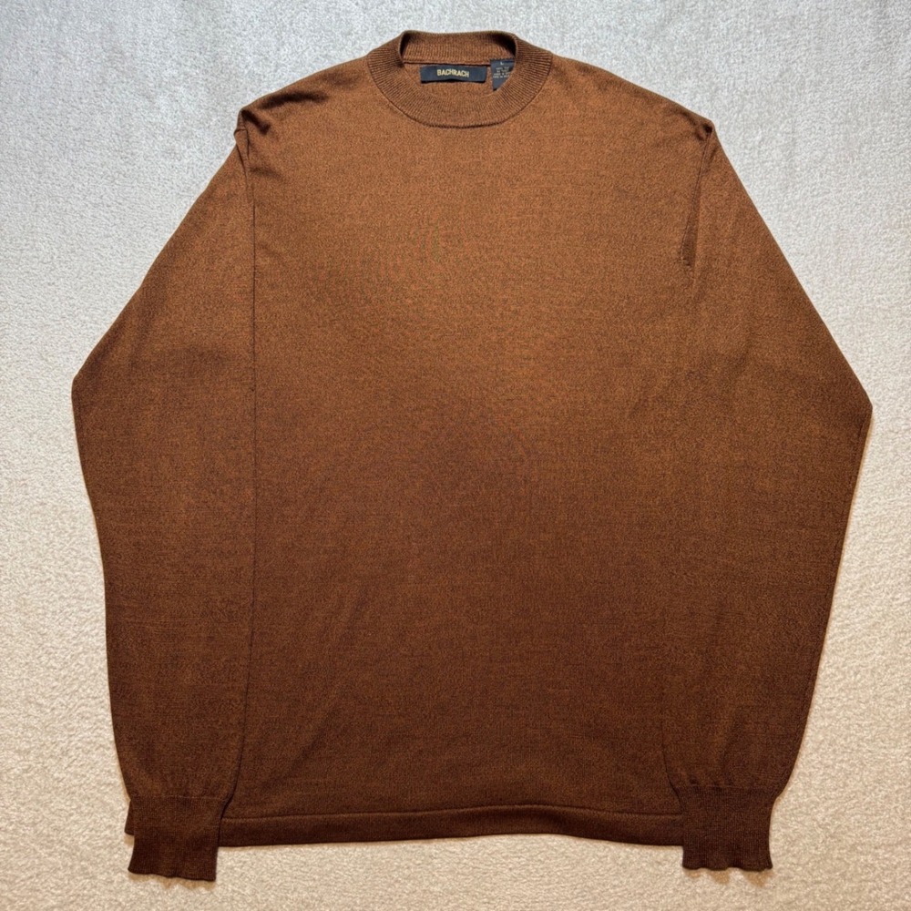 Bachrach Men's Large 100% Silk Brown Crewneck Sweater Lightweight Knit